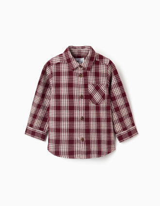 Long sleeve checked cotton shirt You&Me for baby boys, dark red/beige