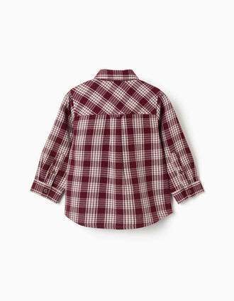 Long sleeve checked cotton shirt You&Me for baby boys, dark red/beige