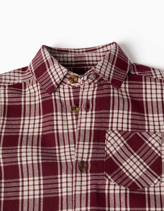 Long sleeve checked cotton shirt You&Me for baby boys, dark red/beige