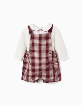 Bodysuit + checked dungarees You&Me for newborn boys, white/red/beige