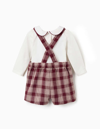 Bodysuit + checked dungarees You&Me for newborn boys, white/red/beige