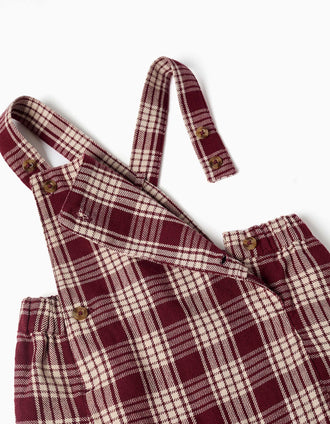 Bodysuit + checked dungarees You&Me for newborn boys, white/red/beige