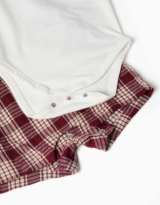 Bodysuit + checked dungarees You&Me for newborn boys, white/red/beige