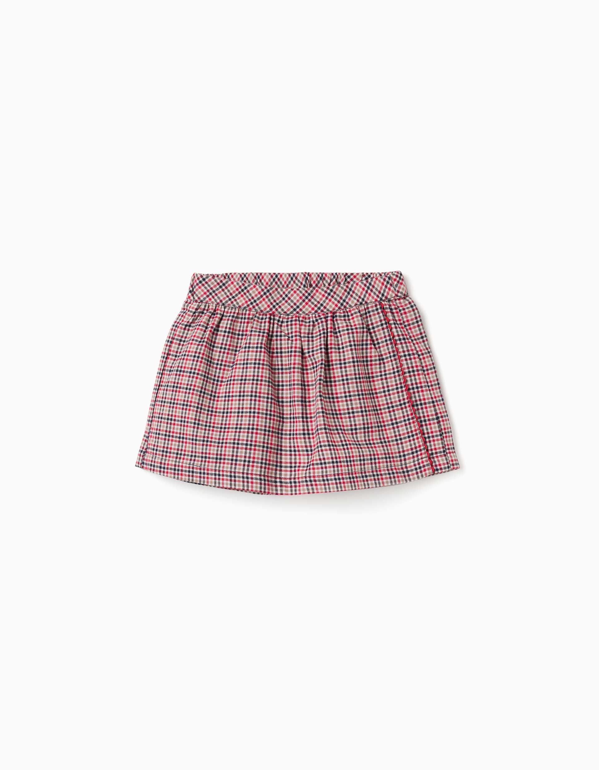 Saia-calção de sarja com padrão xadrez B&S para bebé menina, multicolor