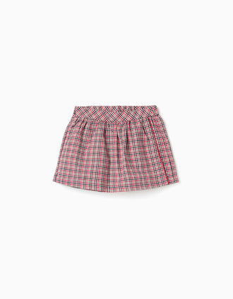 Saia-calção de sarja com padrão xadrez B&S para bebé menina, multicolor