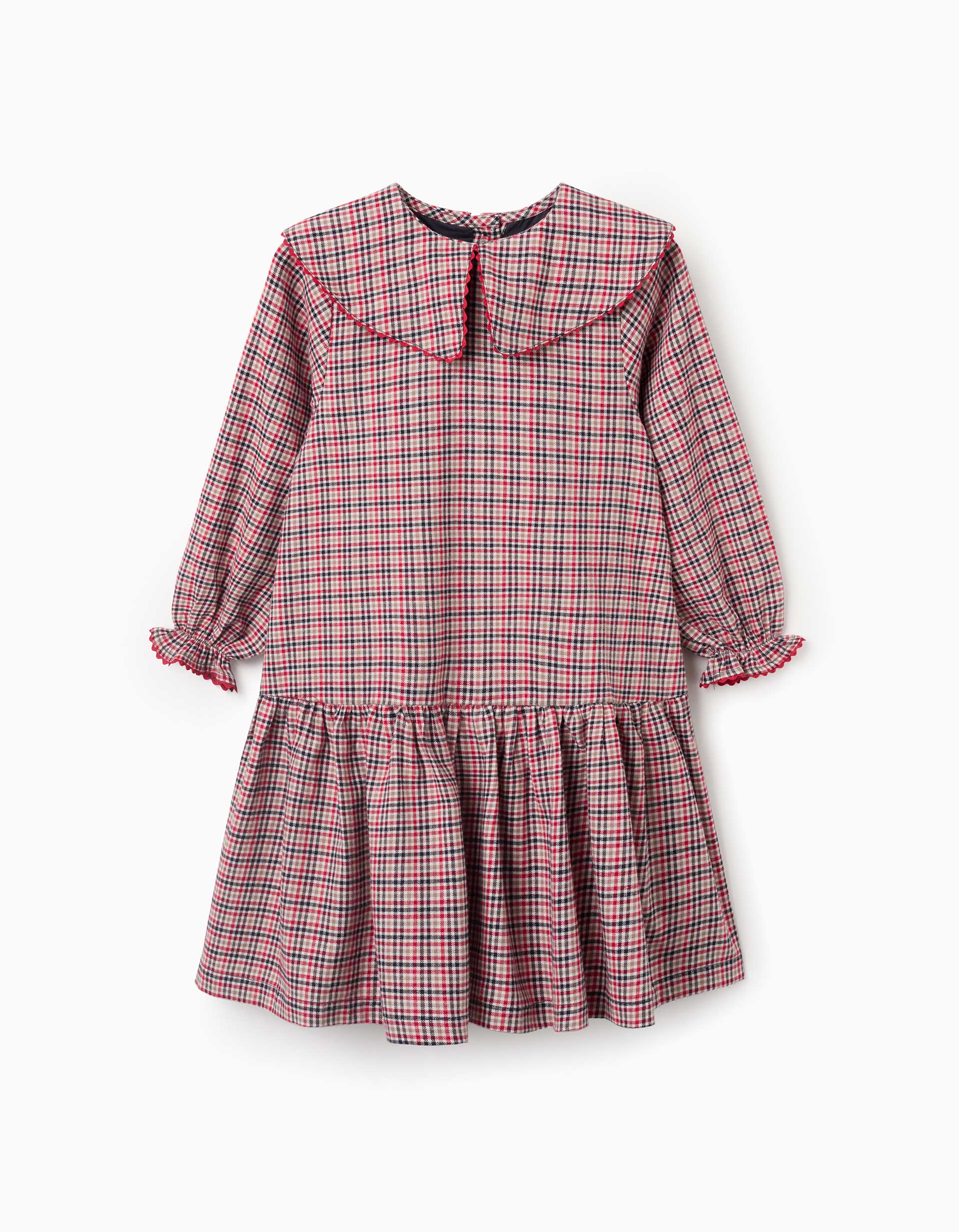 Vestido de manga larga de algodón a cuadros B&S para niña, multicolor