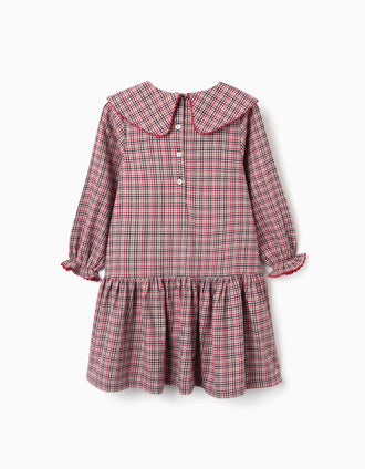 Vestido de manga larga de algodón a cuadros B&S para niña, multicolor