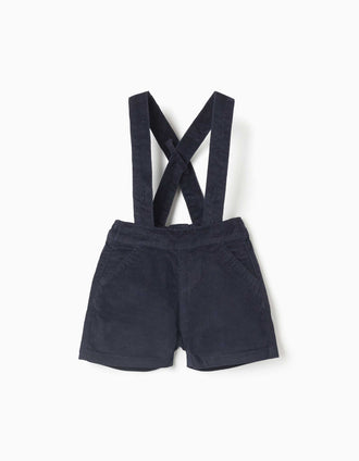 Short en velours côtelé à bretelles You&Me pour bébé garçon, bleu marine