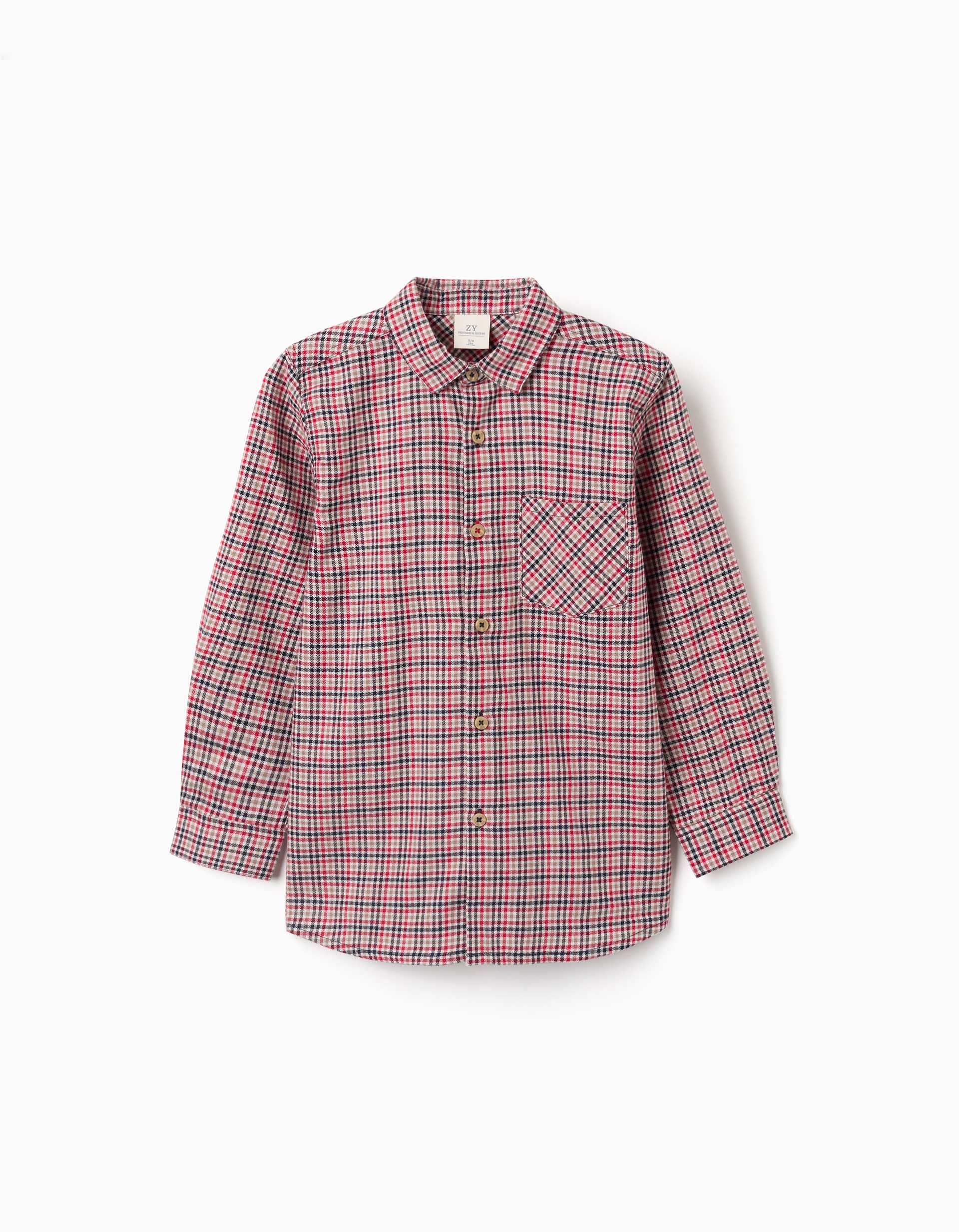 Camisa de manga larga de algodón a cuadros B&S para niño, multicolor