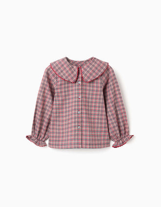 Blusa de manga comprida de algodão xadrez B&S para menina, multicolor