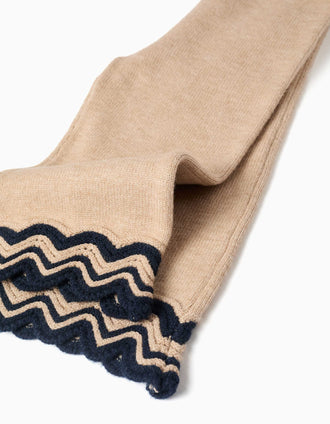 Knitted trousers with striped hem for baby girls, beige/navy blue