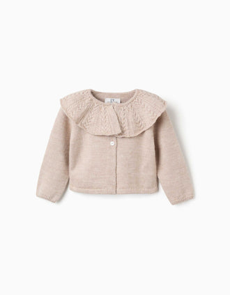 Cardigan en mélange de laine avec maxi col You&Me pour bébé fille, beige