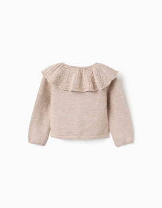 Cardigan en mélange de laine avec maxi col You&Me pour bébé fille, beige