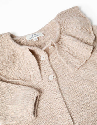Cardigan en mélange de laine avec maxi col You&Me pour bébé fille, beige