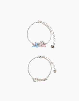 Pack de 2 pulseiras com pendentes Stitch e Angel para menina, prateado