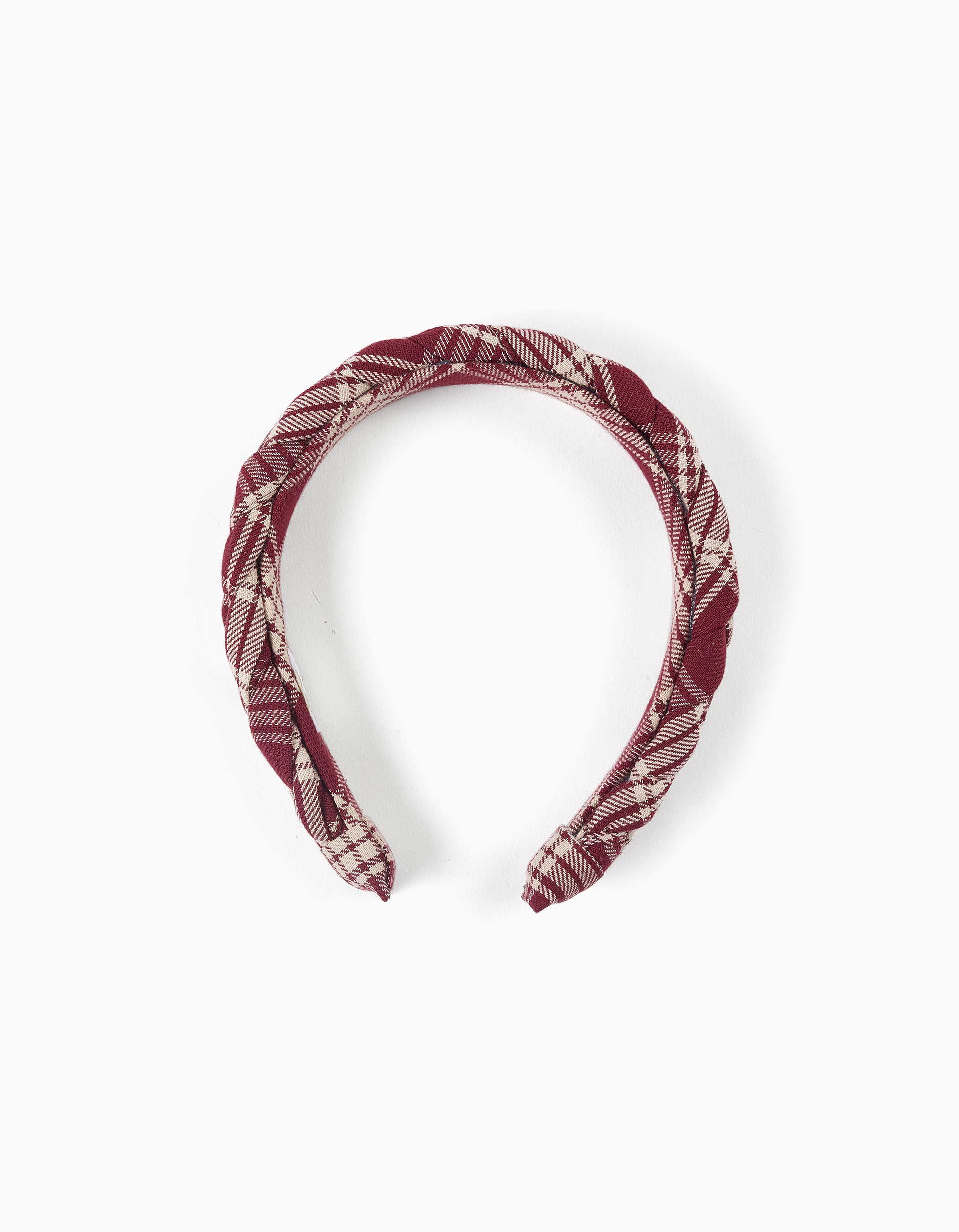 Serre-tête tressé à carreaux You&Me pour fille, rouge foncé/beige