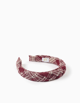 Serre-tête tressé à carreaux You&Me pour fille, rouge foncé/beige