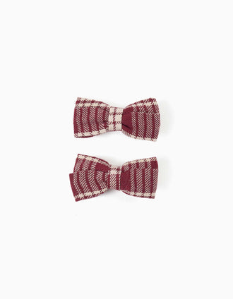 Lot de 2 pinces à cheveux à carreaux You&Me pour fille, rouge/beige