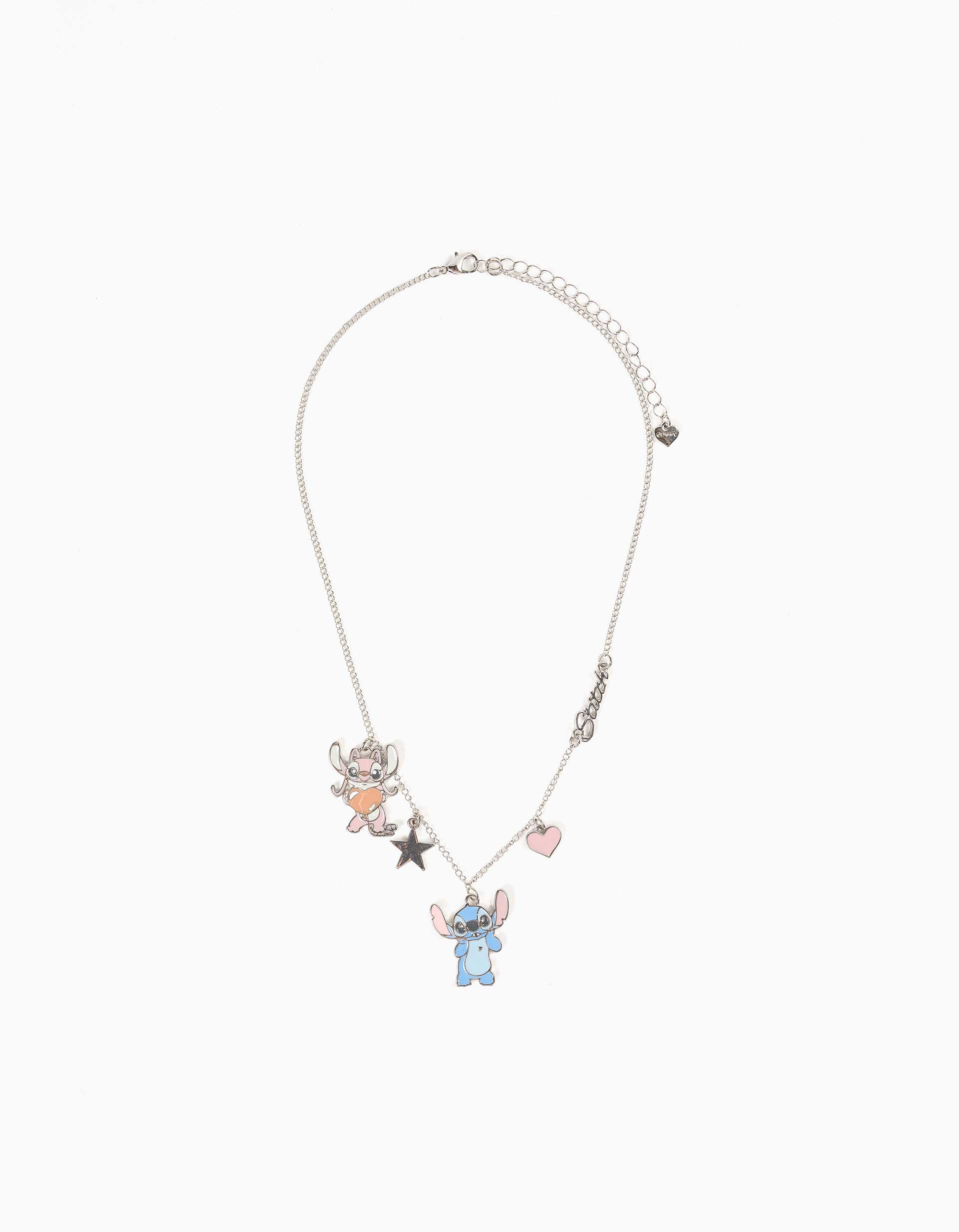 Colar com pendentes Stitch e Angel para menina, prateado