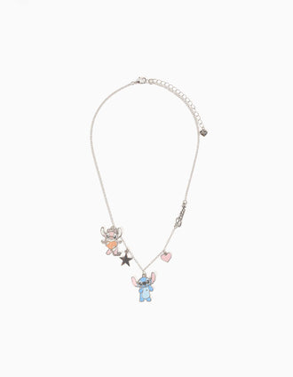 Colar com pendentes Stitch e Angel para menina, prateado