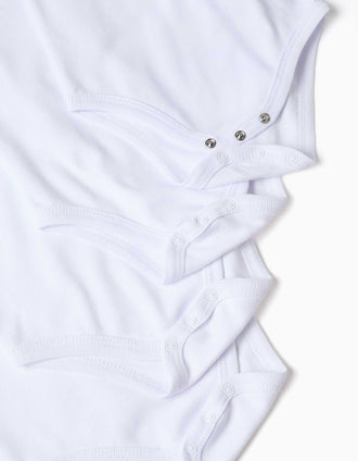 Pack of 4 long sleeve cotton bodysuits with prints for babies, white