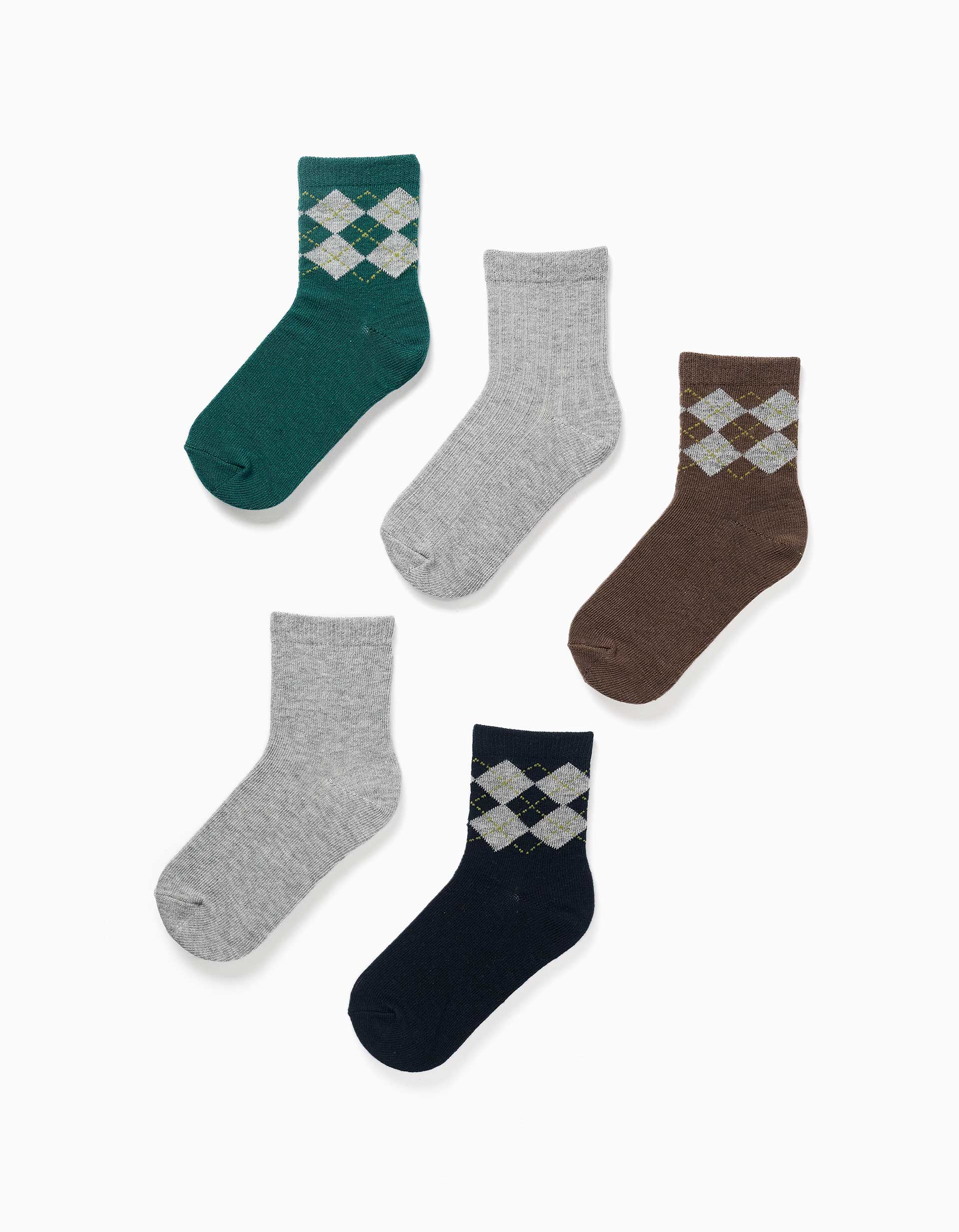 Pack de 5 pares de meias com losangos jacquard para menino, multicolor