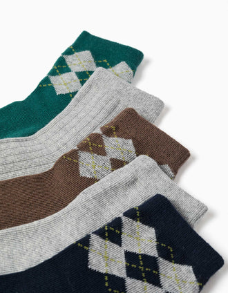Pack de 5 pares de meias com losangos jacquard para menino, multicolor