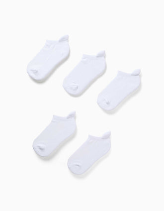 Pack de 5 pares de meias curtas desportivas para criança, branco