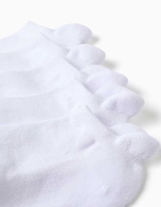 Pack de 5 pares de meias curtas desportivas para criança, branco