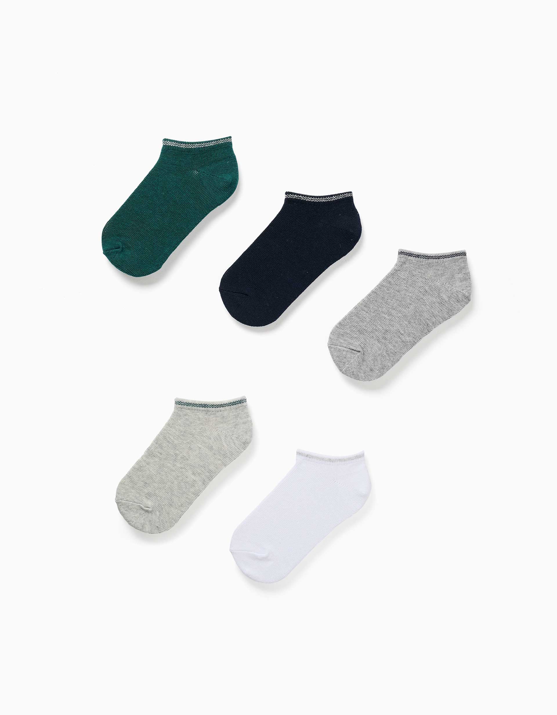 5 pares de meias curtas com cano às riscas para menino, multicolor