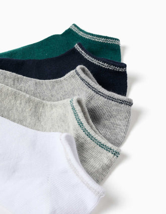5 pares de meias curtas com cano às riscas para menino, multicolor