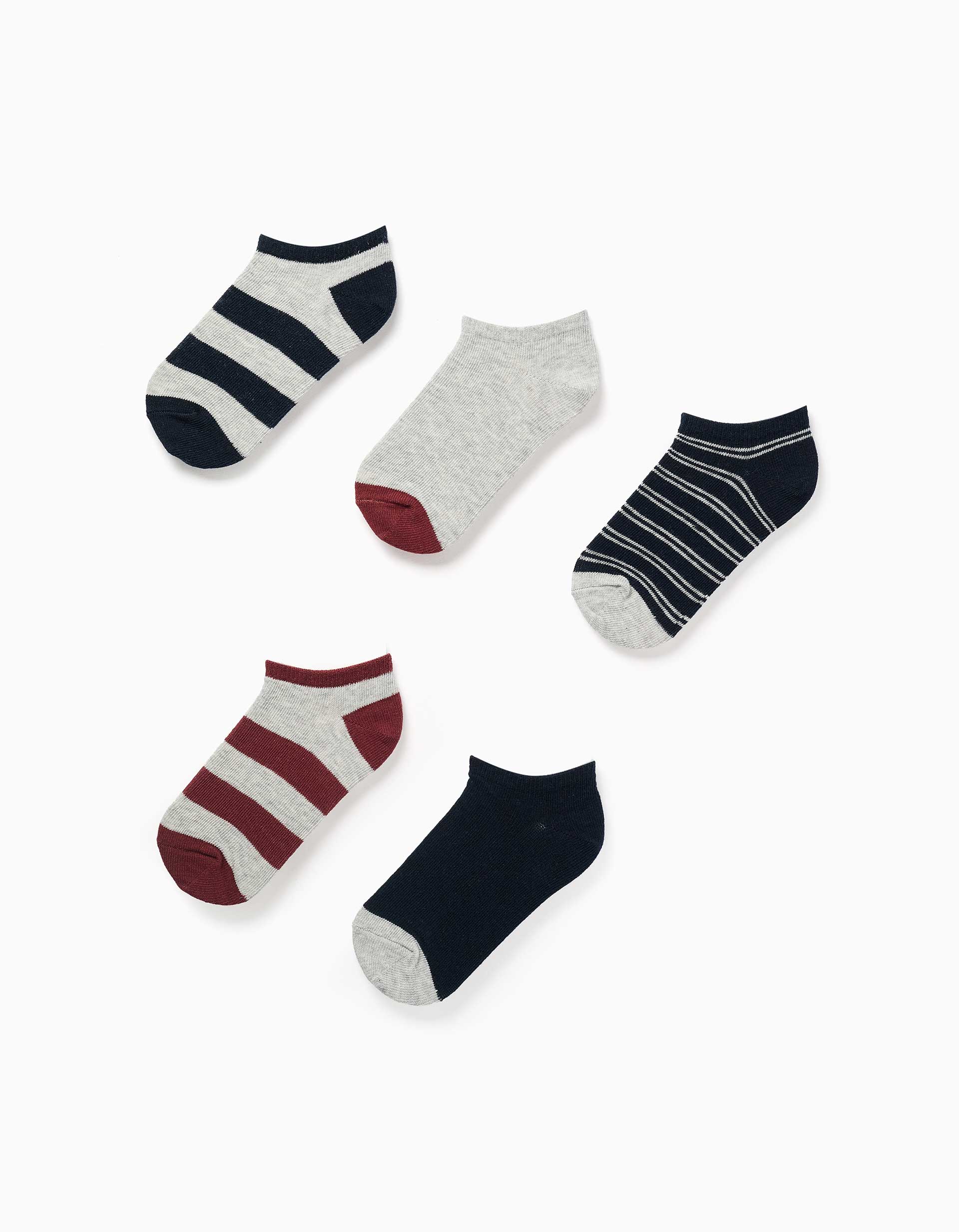 Pack de 5 pares de meias curtas para menino, cinza/azul/castanho