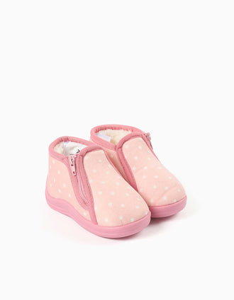 Pantufas de veludo com padrão de estrelas para bebé menina, rosa-claro