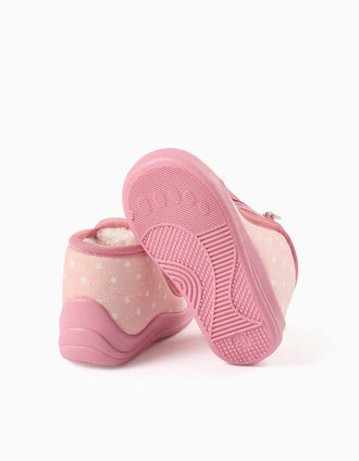Pantufas de veludo com padrão de estrelas para bebé menina, rosa-claro