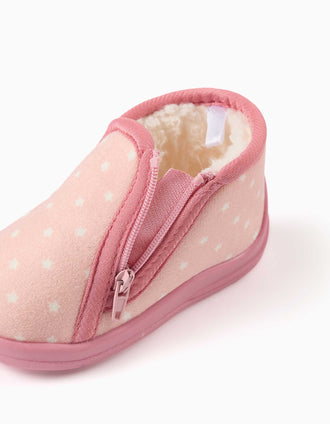 Pantufas de veludo com padrão de estrelas para bebé menina, rosa-claro