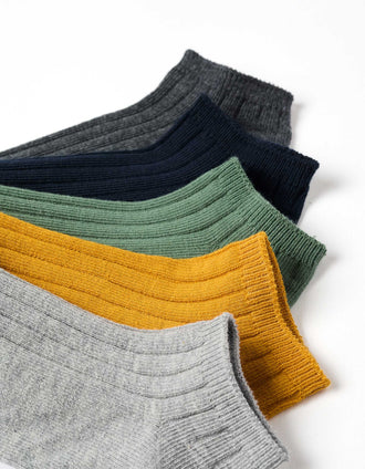 5 pares de meias curtas caneladas para menino, cinza/azul/verde/amarelo