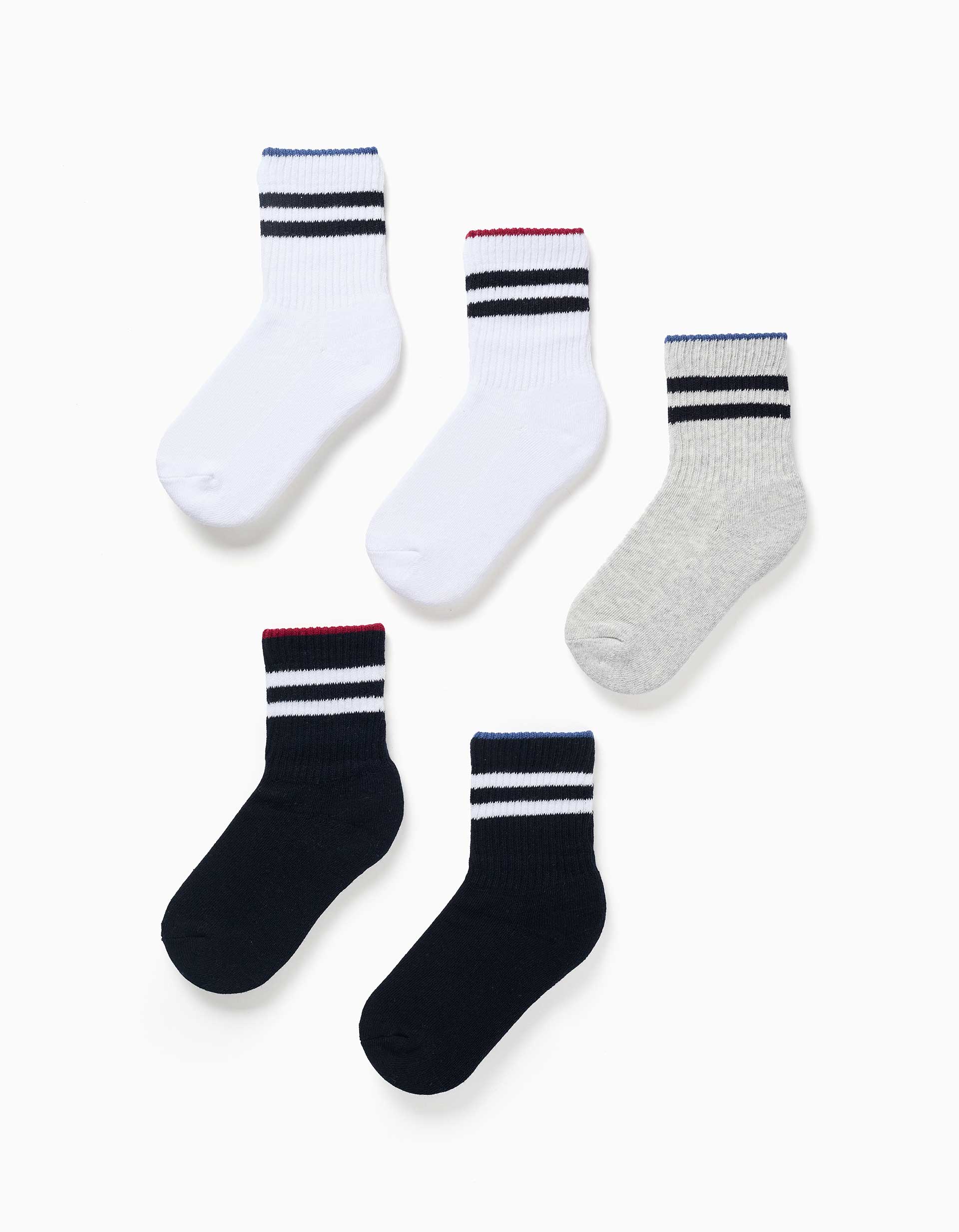 5 pares de meias midi desportivas para criança, branco/cinza/azul