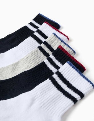 5 pares de meias midi desportivas para criança, branco/cinza/azul