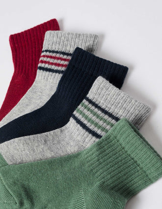Pack of 5 pairs of plain/striped socks for baby boys, red/grey/blue/green