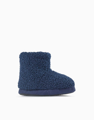 Botas-pantufa antiderrapantes em sherpa para criança, azul-marinho