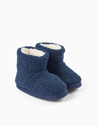Botas-pantufa antiderrapantes em sherpa para criança, azul-marinho
