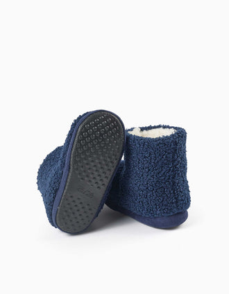 Botas-pantufa antiderrapantes em sherpa para criança, azul-marinho