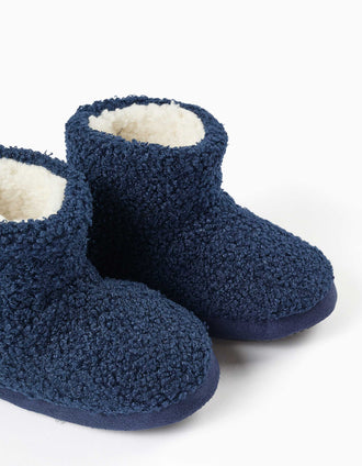 Botas-pantufa antiderrapantes em sherpa para criança, azul-marinho