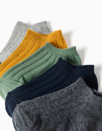5 pairs of ribbed ankle socks for baby boys, grey/blue/green/yellow