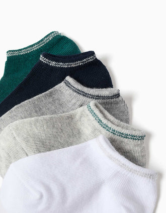 5 pairs of ankle socks with striped cuff for baby boys, multicolour