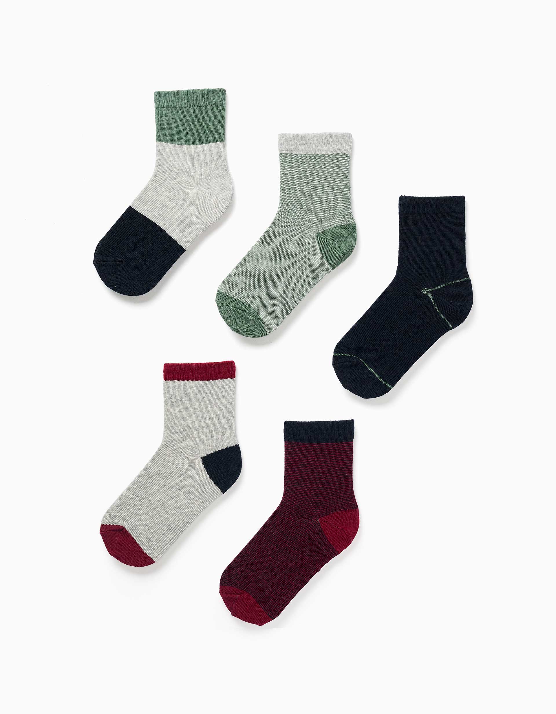5 pares de meias fantasia para menino, verde/azul/cinza/vermelho