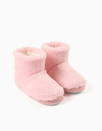 Slipper boots in sherpa with non-slip sole for girls, light pink