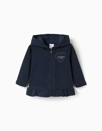 Casaco de felpa com capuz e estampado para bebé menina, azul-marinho