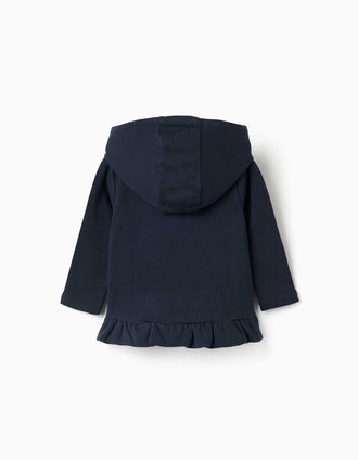 Casaco de felpa com capuz e estampado para bebé menina, azul-marinho