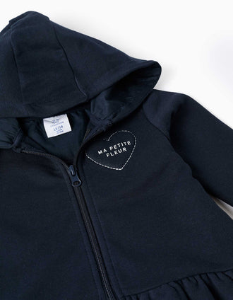 Casaco de felpa com capuz e estampado para bebé menina, azul-marinho